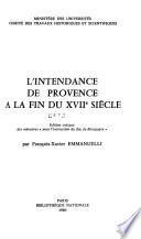 L'intendance de Provence à la fin du XVIIe siècle