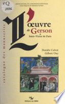 L'œuvre de Gerson à Saint-Victor de Paris