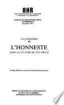 La catégorie de l'honneste dans la culture du XVIe siècle