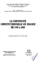 La Continuité constitutionnelle en France de 1789 à 1989