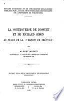 La controverse de Bossuet et de Richard Simon au sujet de la Version de Trévoux