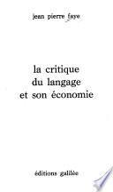 La critique du langage et son économie