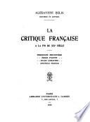 La critique francaise à la fin du XIXe siècle