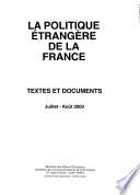 La politique étrangère de la France, textes et documents