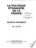 La politique étrangère de la France, textes et documents