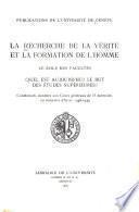 La recherche de la vérité et la formation de l'homme