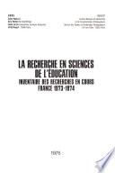 La Recherche en sciences de l'éducation