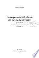 La Responsabilité pénale du fait de l'entreprise