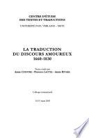 La traduction du discours amoureux, 1660-1830