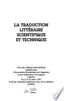 La Traduction littéraire scientifique et technique