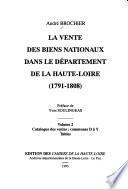 La vente des biens nationaux dans le départemnent de la Haute-Loire (1791-1808): Catalogue des ventes: communes D à Y, table