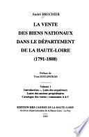 La vente des biens nationaux dans le départemnent de la Haute-Loire (1791-1808)