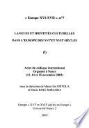 Langues et identités culturelles dans l'Europe des XVIe et XVIIe siècles