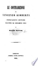 Le Contradizioni di V. Gioberti, osservazioni critiche sull' opera del Rinovamento civile