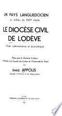 Le diocèse civil de Lodève, étude administrative et économique