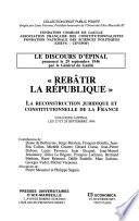 Le discours d'Epinal prononcé le 19 septembre 1946 par le Général de Gaulle