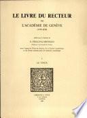 Le livre du recteur de l'Académie de Genève (1559-1878)