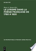Le lyrisme dans la poésie française de 1760 à 1820