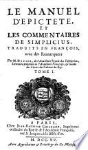 Le manuel d'Epictete et les commentaires de Simplicius