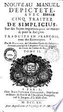 Le manuel d'Epictète et les commentaires de Simplicius