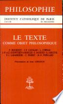 Le Texte comme objet philosophique