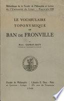 Le vocabulaire toponymique du ban de Fronville