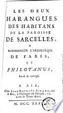 Les deux harangues des habitants de la paroisse de Sarcelles à Mg. l'archev. de Paris, et Philotanus