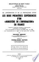 Les Deux premières expériences d'un Ministère de l'information en France
