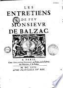 Les entretiens de feu Monsieur de Balzac