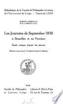Les journées de septembre 1830 à Bruxelles et en province
