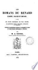 Les romans du Renard examinés, analysés et comparés