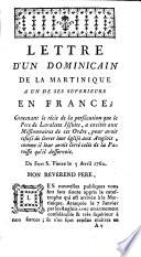 Lettre d'un Dominicain de la Martinique a un de ses superieurs en France