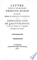 Lettre écrite au trés honorable Edmund Burke, ecuier