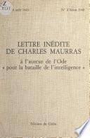 Lettre inédite de Charles Maurras à l'auteur de l'ode Pour la bataille de l'intelligence