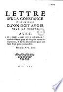Lettre sur la constance et le courage qu'on doit avoir pour la verité