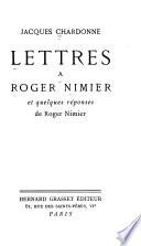 Lettres à Roger Nimier et quelques réponses de Roger Nimier