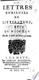 Lettres curieuses de littérature et de morale