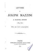 Lettres de Joseph Mazzini à Daniel Stern [pseud.] (1864-1872)