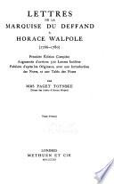 Lettres de la marquise Du Deffand à Horace Walpole (1766-1780)