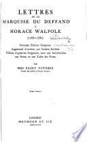 Lettres de la marquise Du Deffand à Horace Walpole (1766-1780)