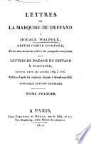 Lettres de la Marquise Du Deffand à Horace Walpole, depuis comte d'Orford, écrites dans les années 1766 à 1780