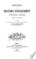 Lettres et souvenirs d'enseignement d'Eugène Gandar