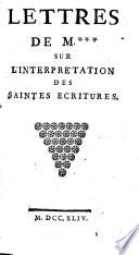 Lettres sur l'interpretation des S. Écritures