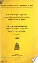 List of the Principal Operators and Owners of Mines and Quarries in the Province of Quebec