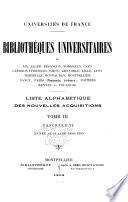 Liste alphabetique des nouvelles acquisitions