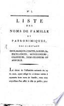 Liste des noms de famille ... des ci-devant ducs, marquis ...