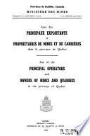Liste des principaux exploitants et propriétaires de mines et de carrières dans la province de Québec