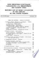 Liste mensuelle d'ouvrages catalogués à la Bibliothèque de la Société des Nations
