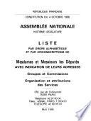 Liste, par ordre alphabétique et par départements, de mesdames et messieurs les députés, avec indication de leurs adresses