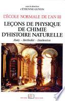 L’École normale de l’an III. Vol. 3, Leçons de physique, de chimie, d’histoire naturelle